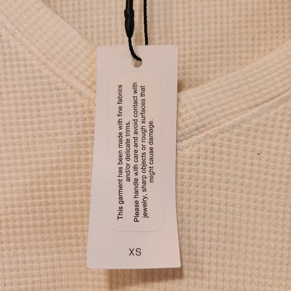 Women's Waffle Knit Long Sleeve V-Neck Loose Fit Shirt - Cream/White - Picture 5 of 7